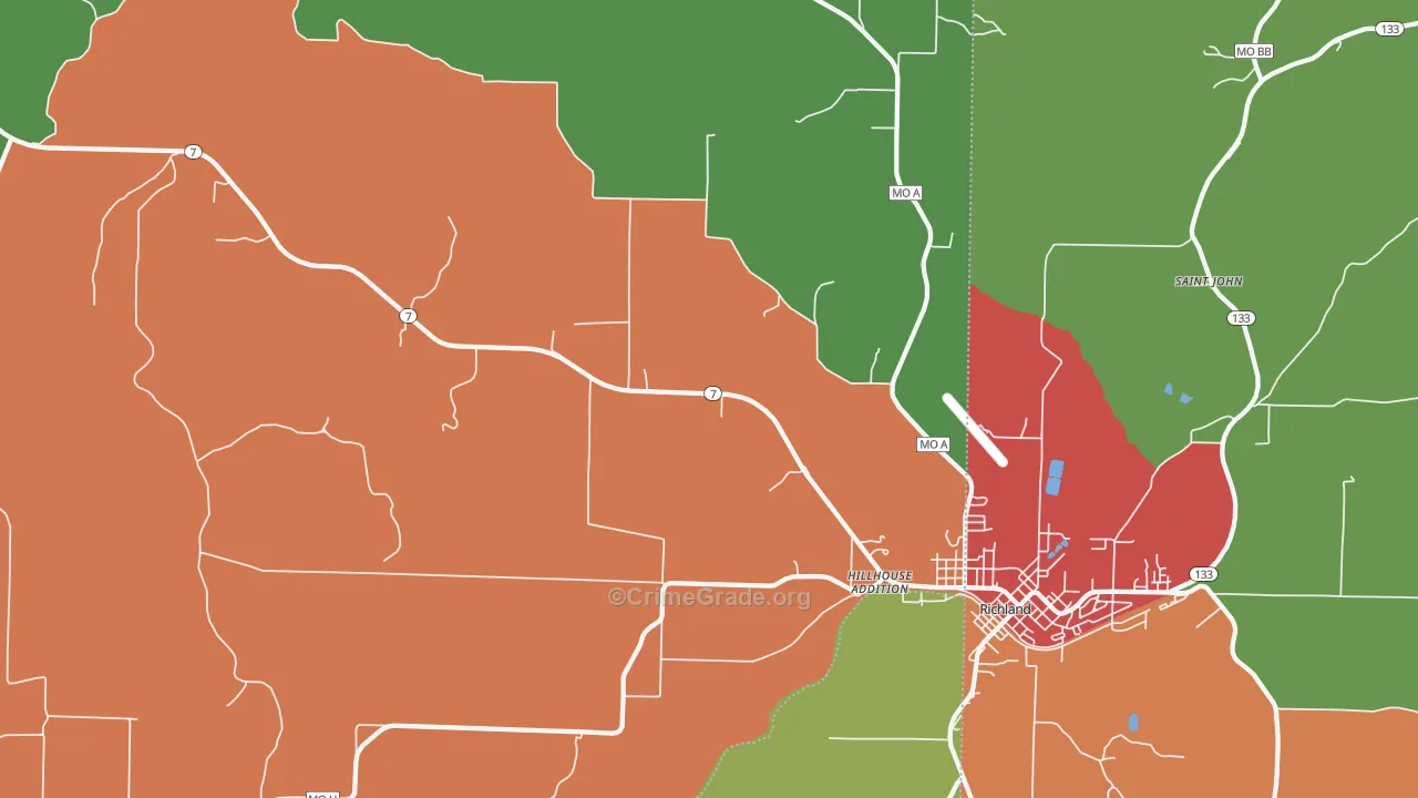 Hillhouse Addition, MO Map of Theft Rates