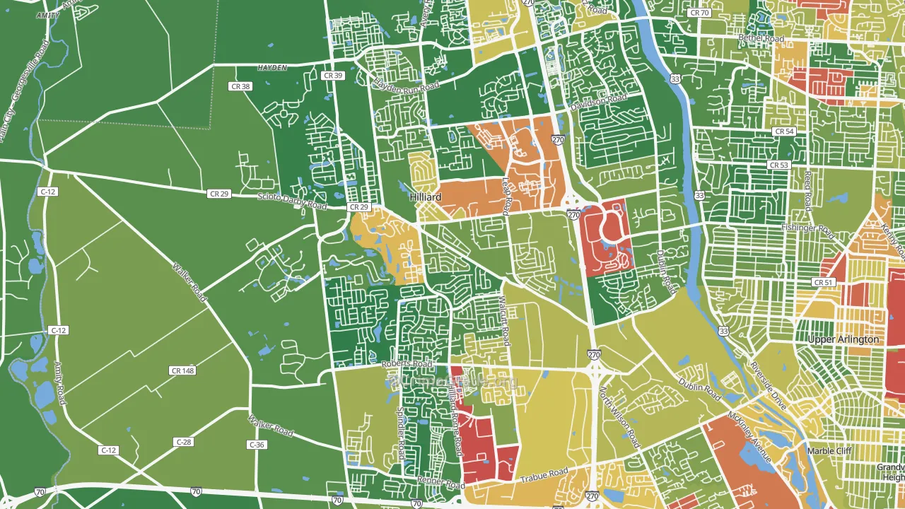 Hilliard, OH Map of Theft Rates