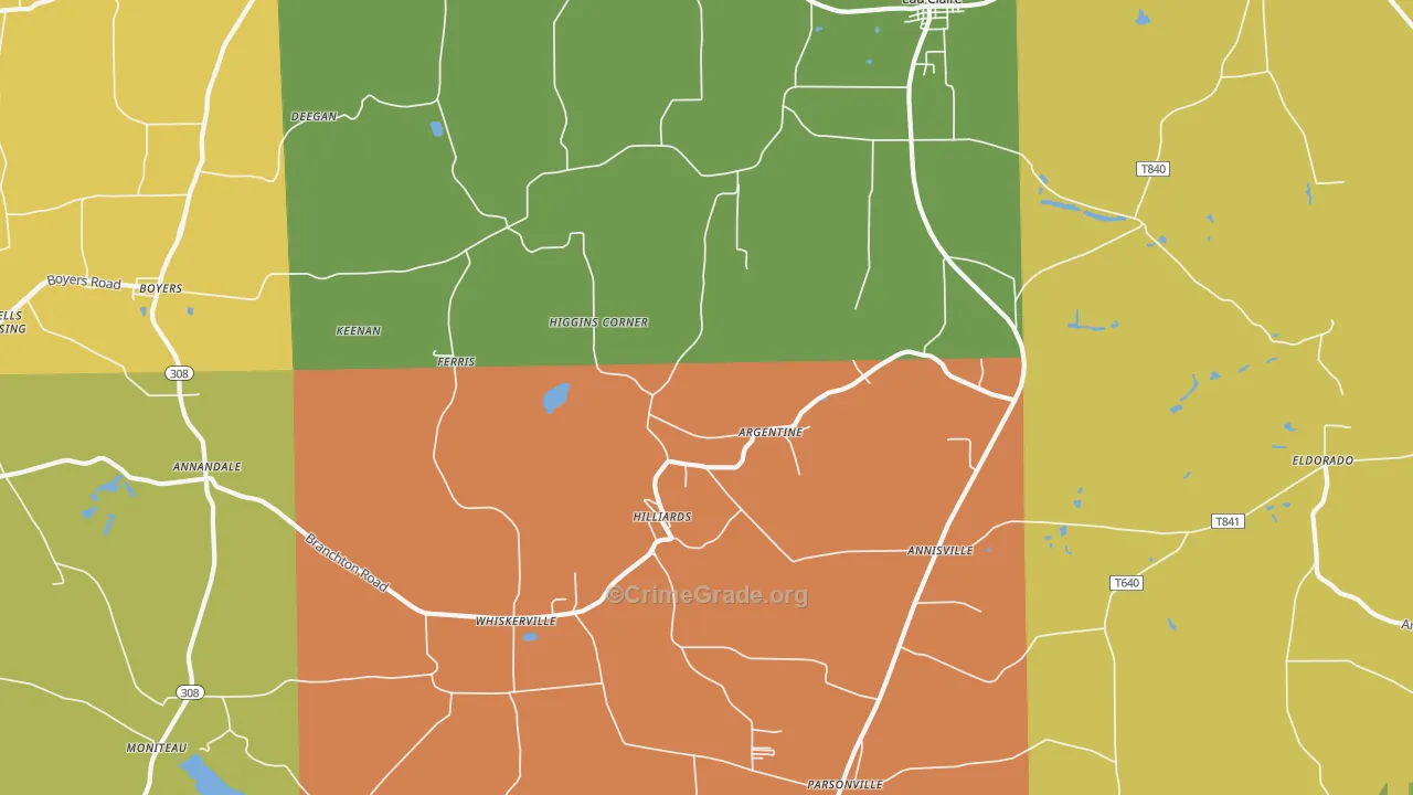 Hilliards, PA Map of Theft Rates
