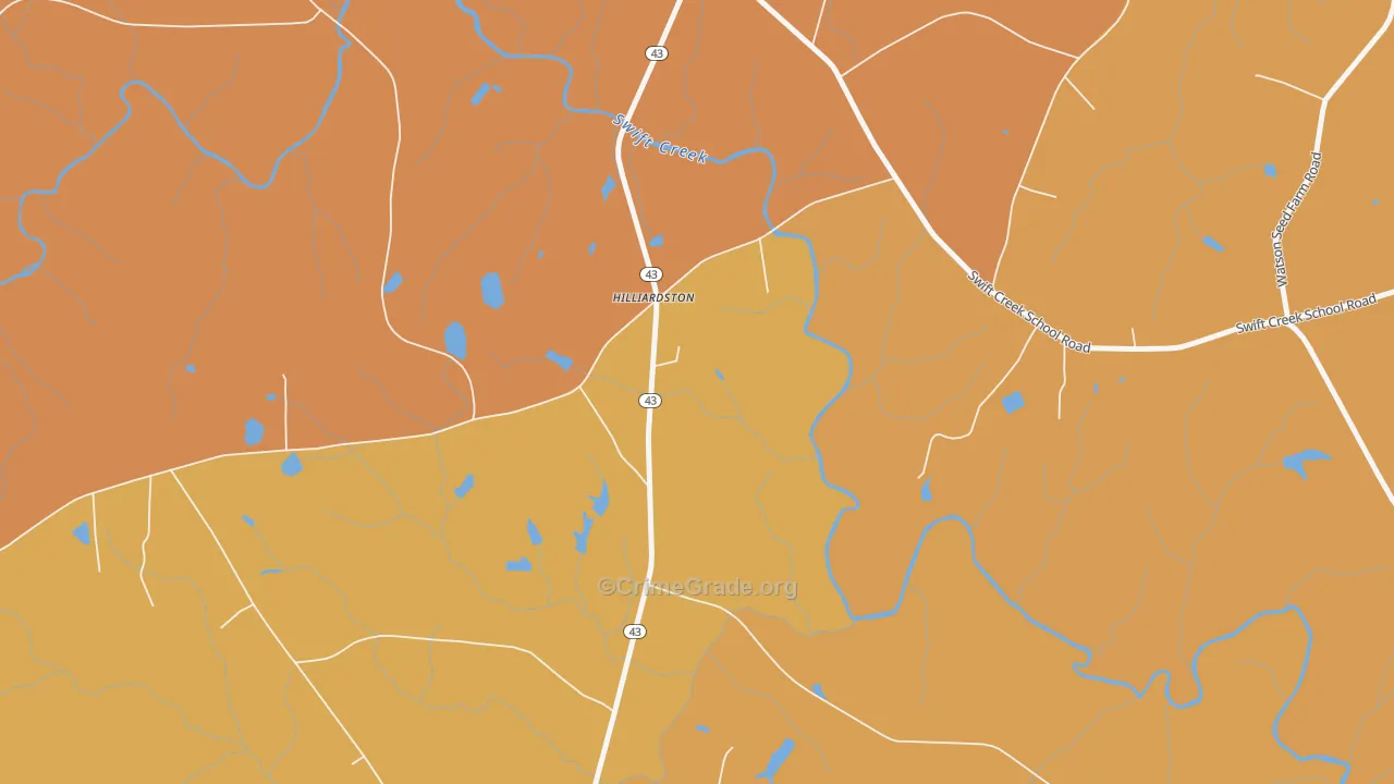 Hilliardston, NC Map of Theft Rates