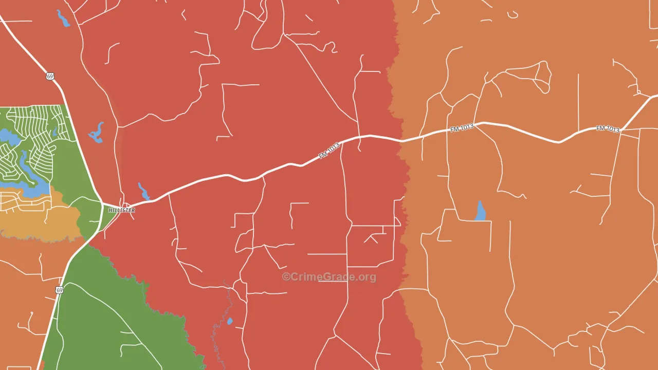 Hillister, TX Map of Theft Rates