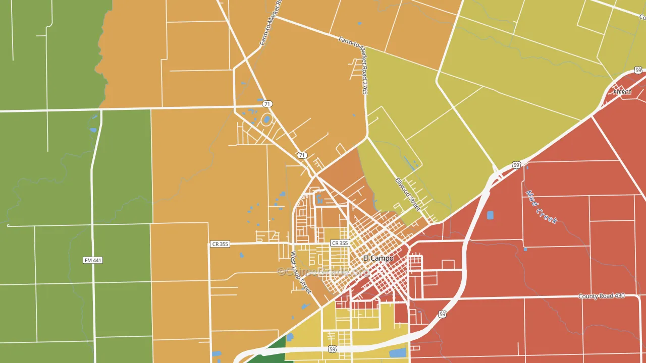 Hillje, TX Map of Theft Rates