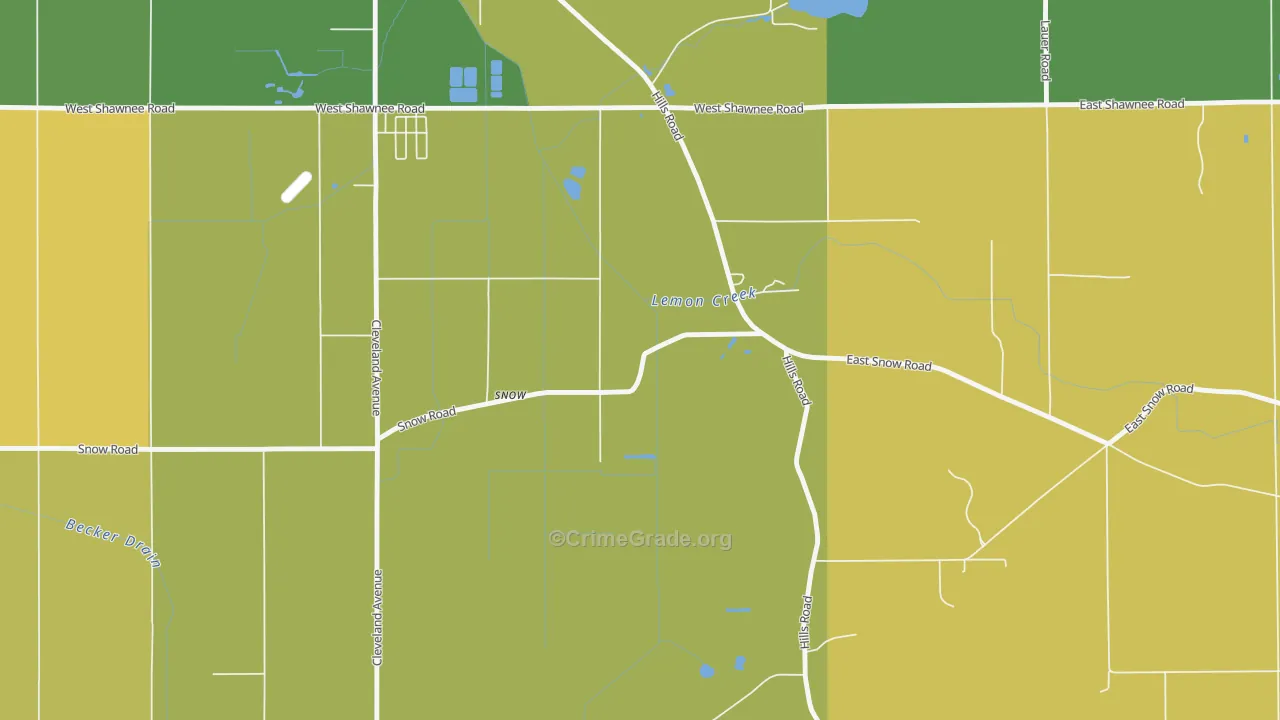 Hills Corners, MI Map of Theft Rates