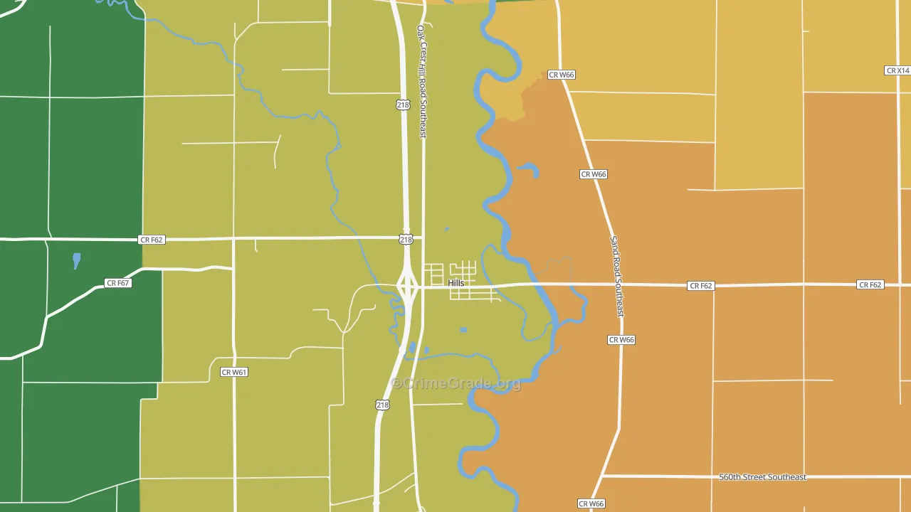 Hills, IA Map of Theft Rates