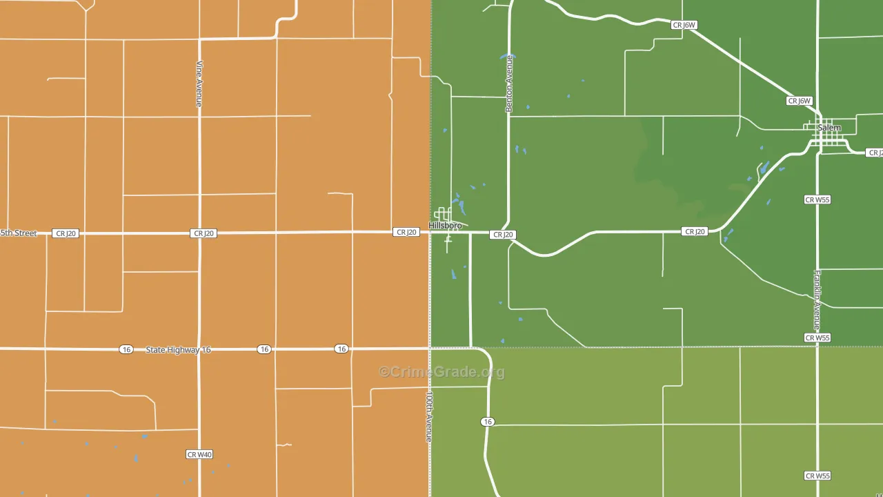 Hillsboro, IA Map of Theft Rates