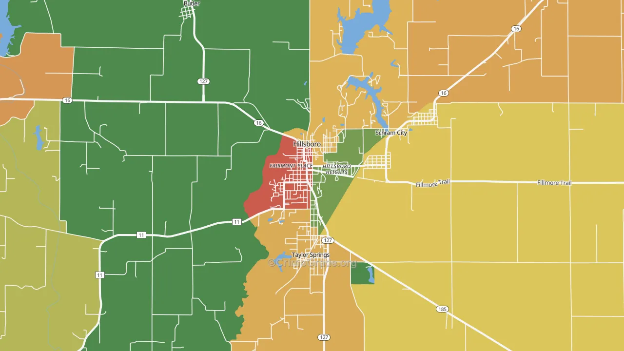 Hillsboro, IL Map of Theft Rates