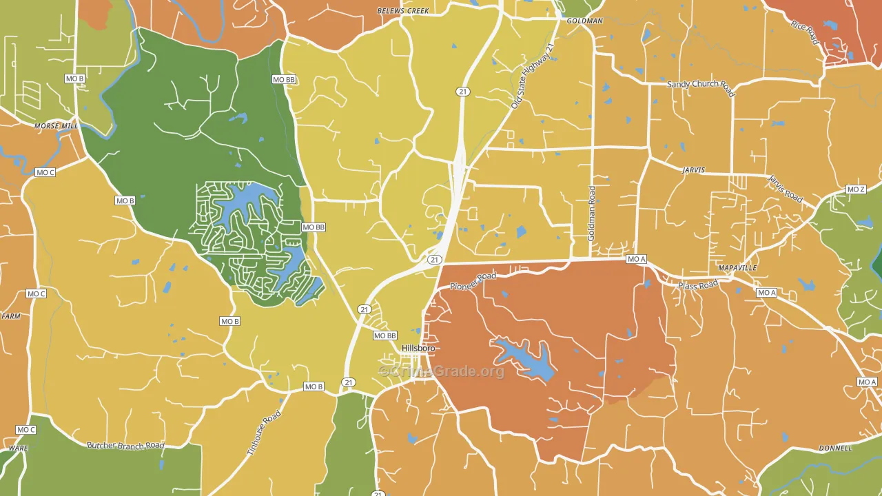 Hillsboro, MO Map of Theft Rates