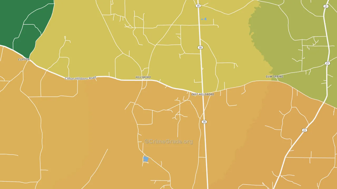 Hillsboro, MS Map of Theft Rates