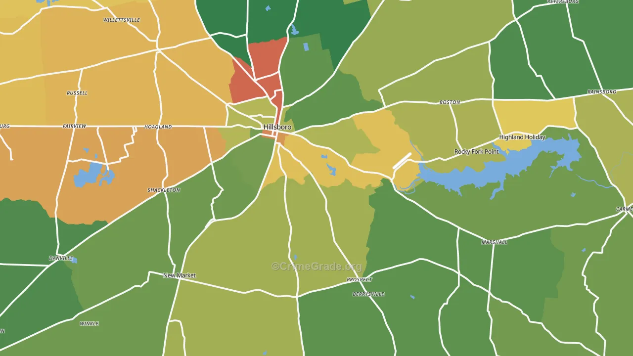 Hillsboro, OH Map of Theft Rates