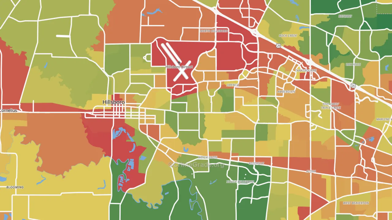 Hillsboro, OR Map of Theft Rates