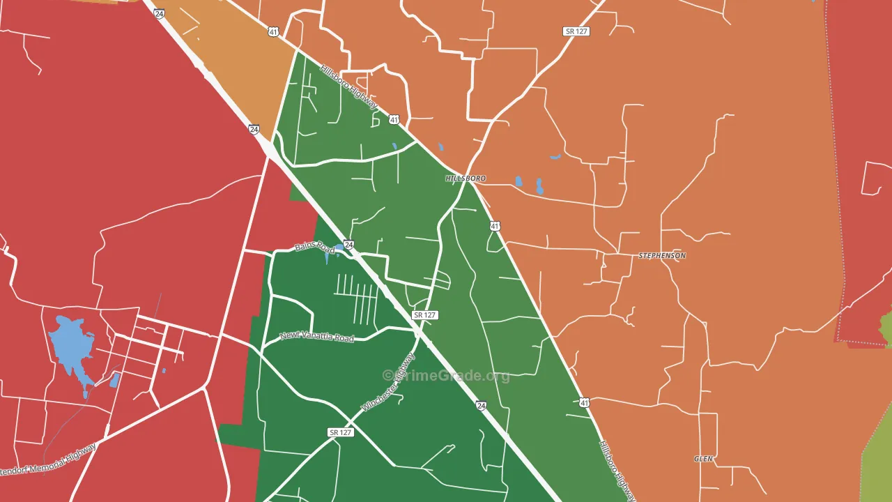 Hillsboro, TN Map of Theft Rates