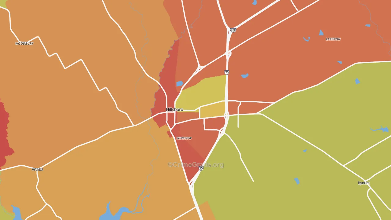 Hillsboro, TX Map of Theft Rates