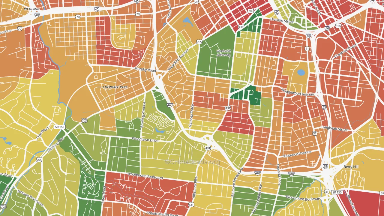 Hillsboro West End, Nashville, TN Map of Theft Rates