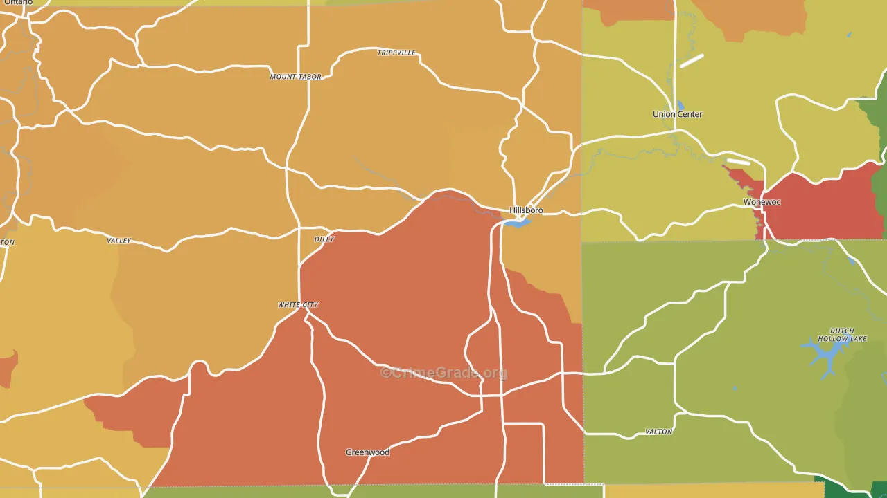 Hillsboro, WI Map of Theft Rates