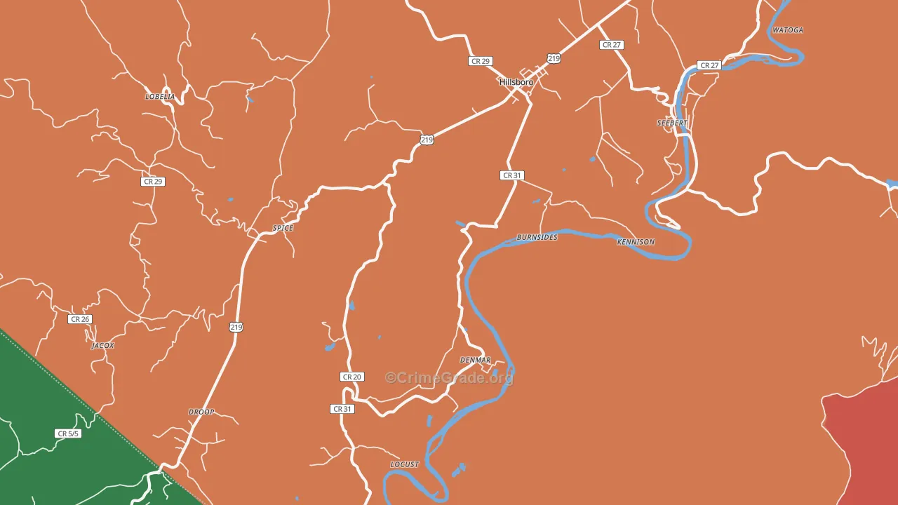 Hillsboro, WV Map of Theft Rates