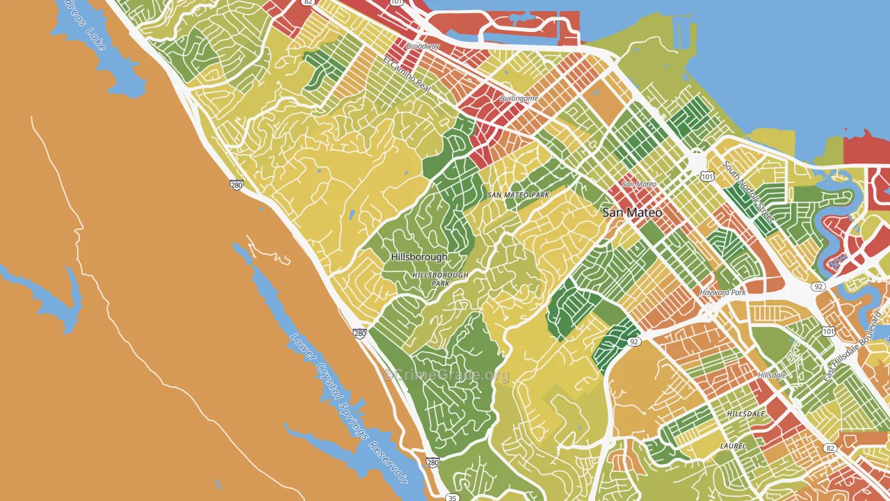 Hillsborough, CA Map of Theft Rates