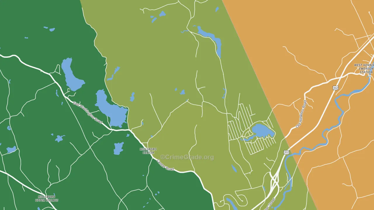 Hillsborough Center, NH Map of Theft Rates