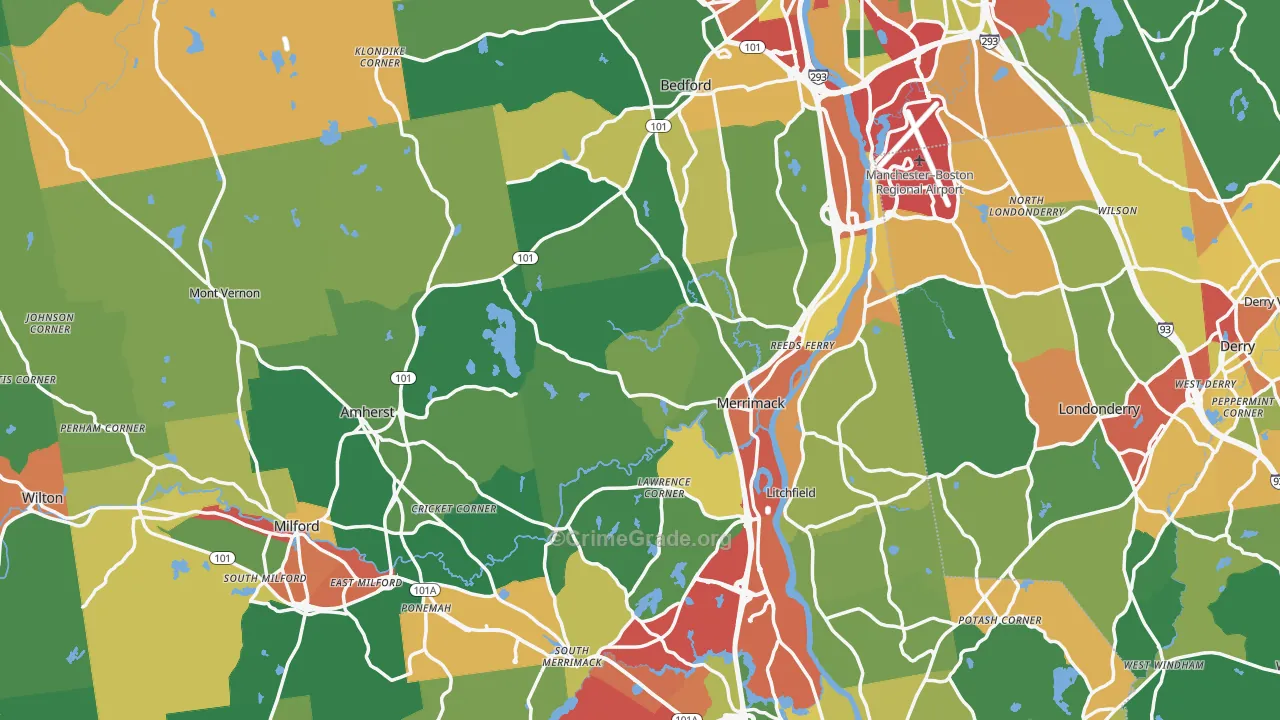 Hillsborough County, NH Map of Theft Rates