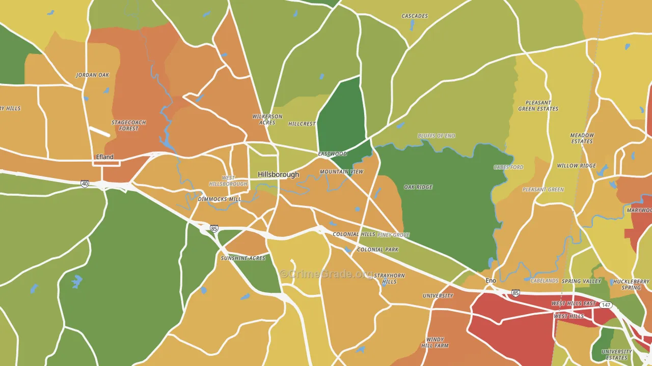 Hillsborough, NC Map of Theft Rates