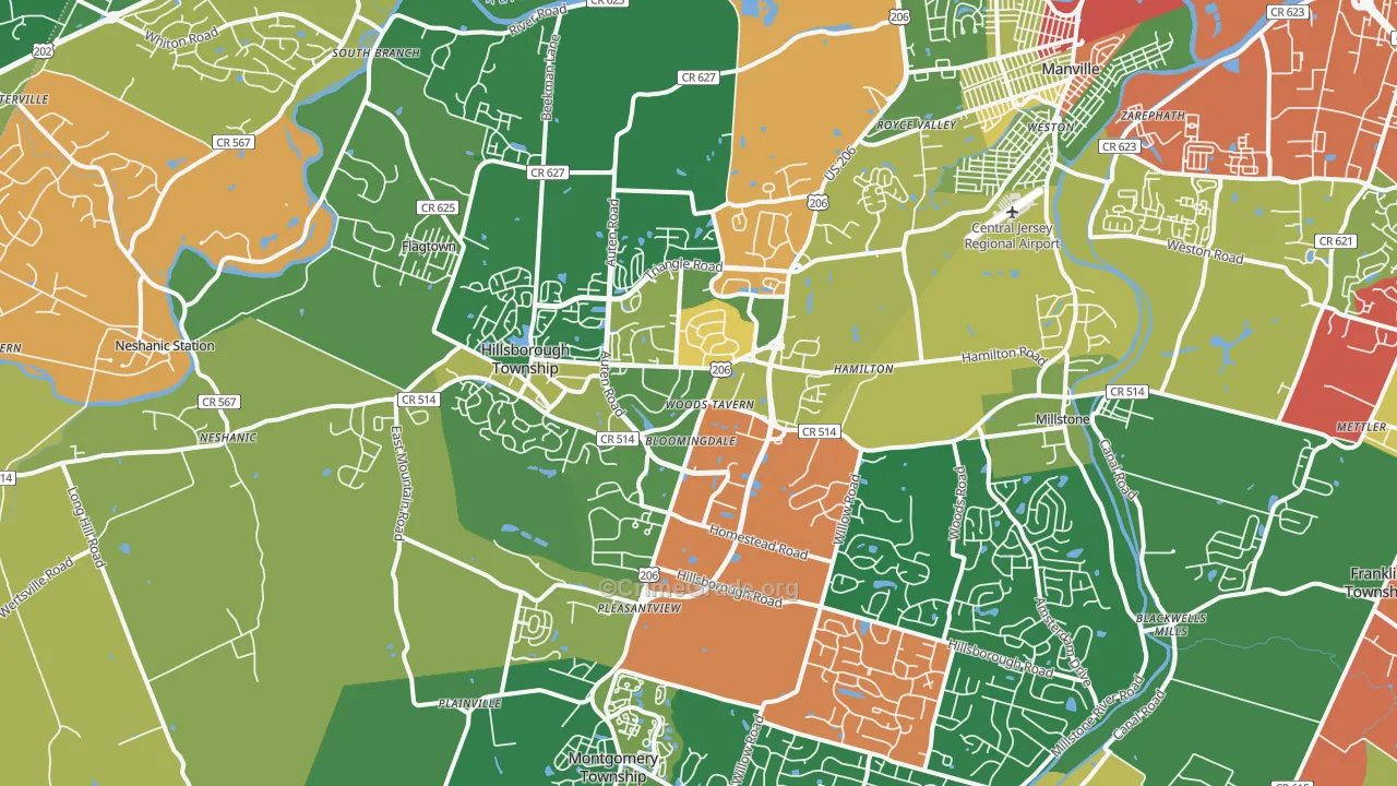 Hillsborough, NJ Map of Theft Rates