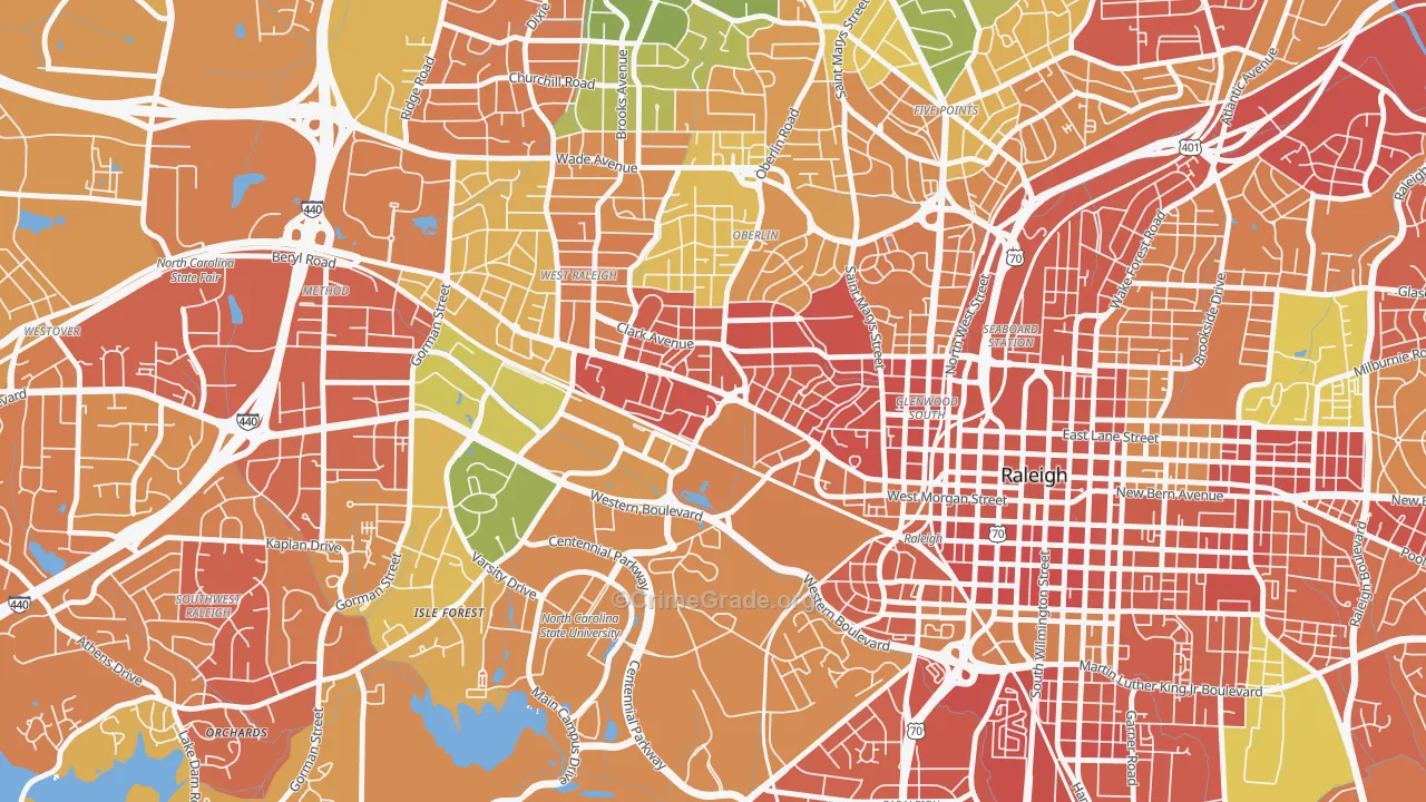 Hillsborough, Raleigh, NC Map of Theft Rates