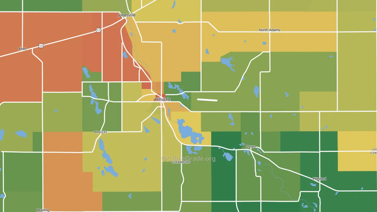 Hillsdale County, MI Map of Theft Rates