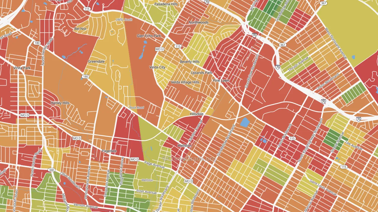 Hillsdale, MO Map of Theft Rates