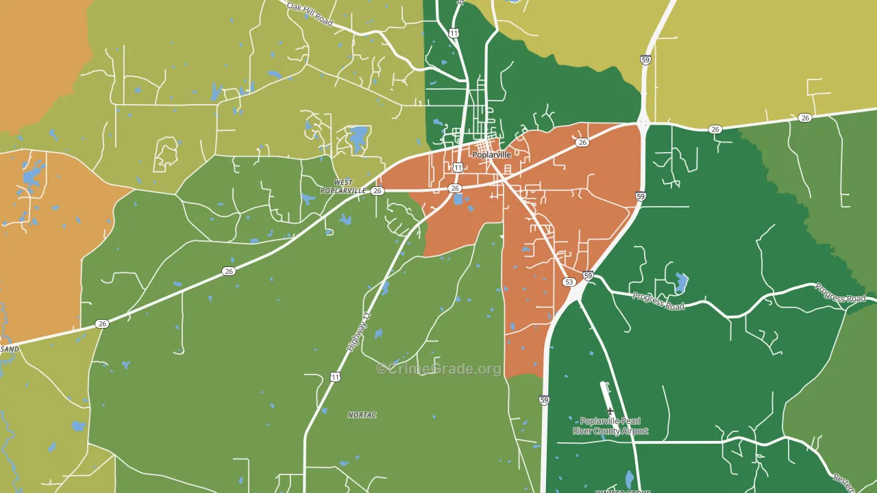 Hillsdale, MS Map of Theft Rates