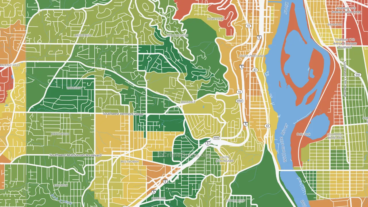 Hillsdale, Portland, OR Map of Theft Rates