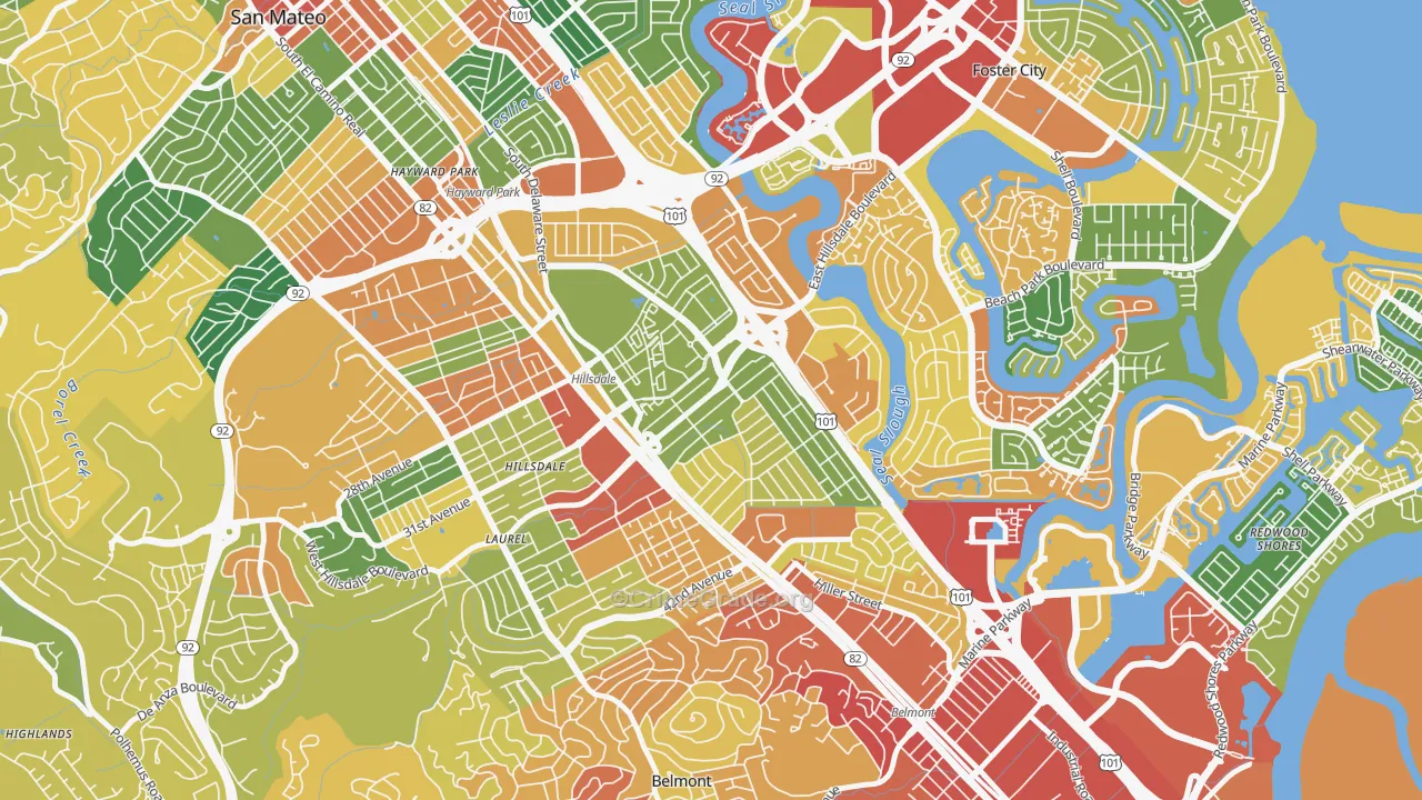 Hillsdale, San Mateo, CA Map of Theft Rates
