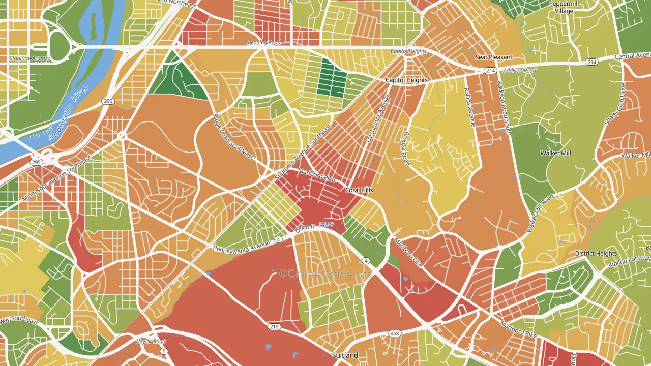 Hillside, Coral Hills, MD Map of Theft Rates