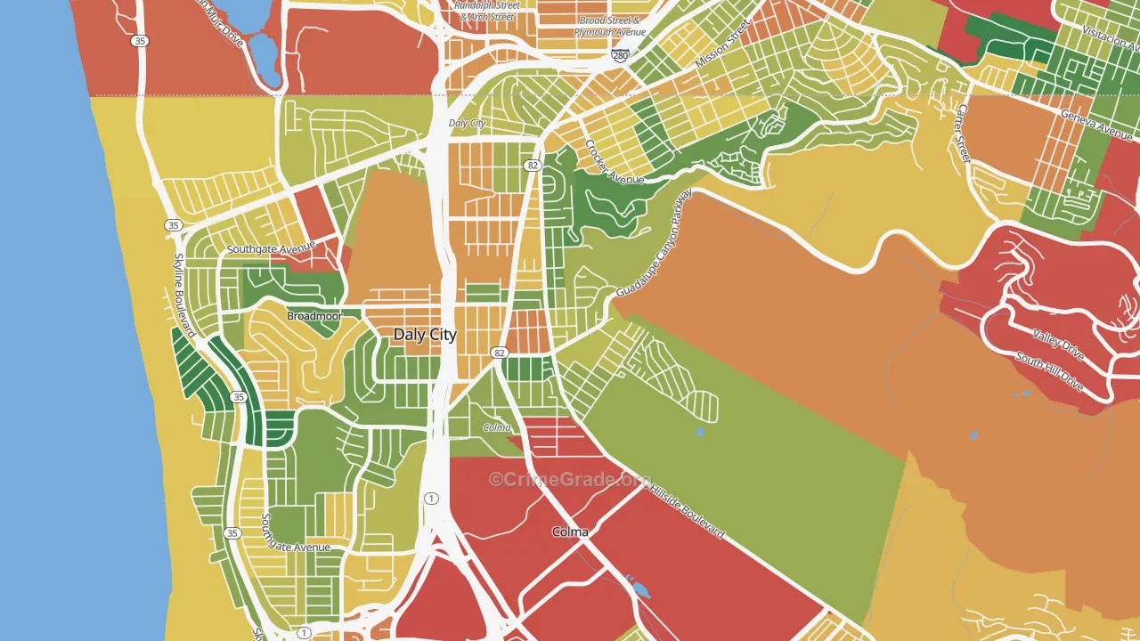 Hillside, Daly City, CA Map of Theft Rates