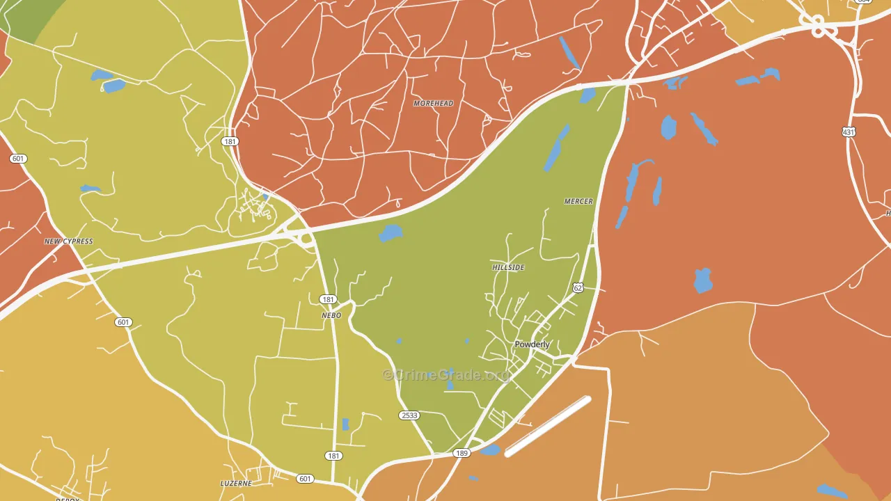 Hillside, KY Map of Theft Rates