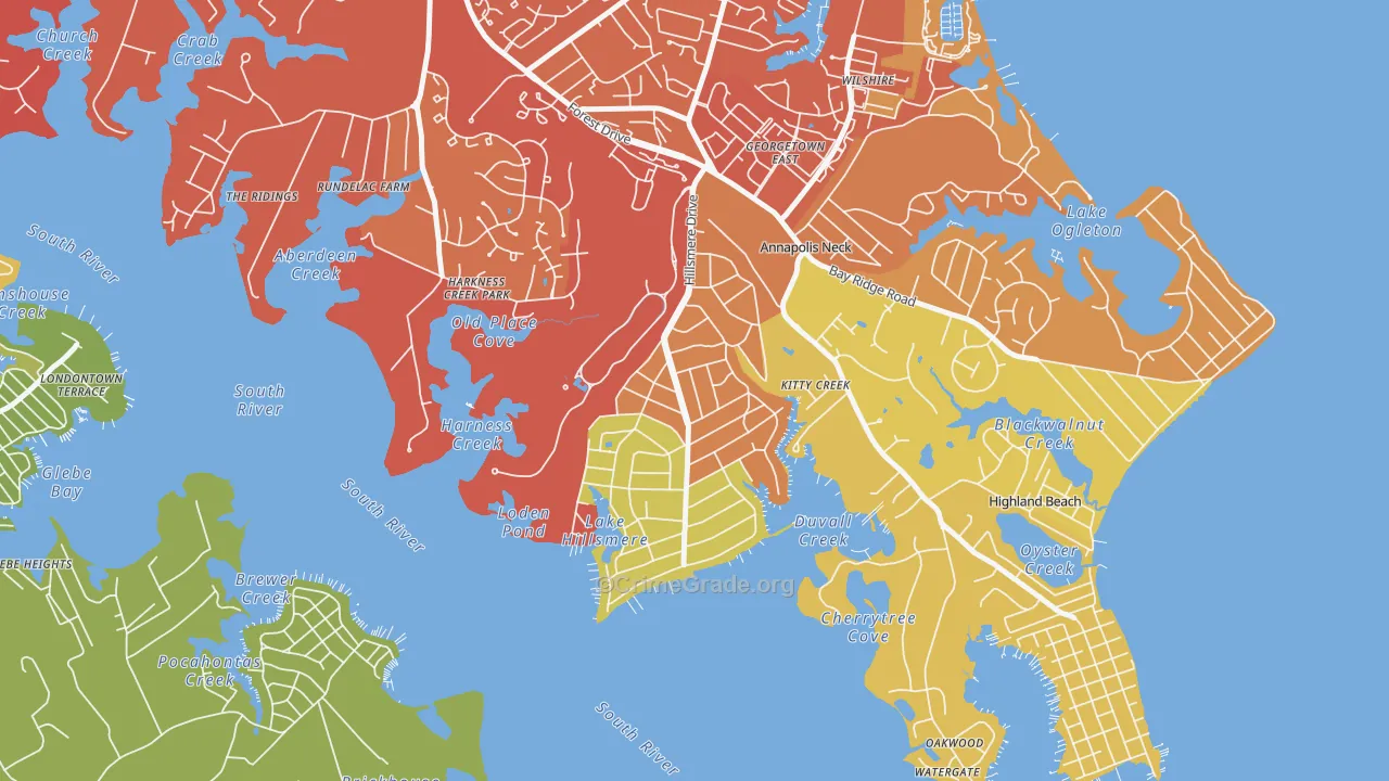 Hillsmere Shores, Annapolis Neck, MD Map of Theft Rates