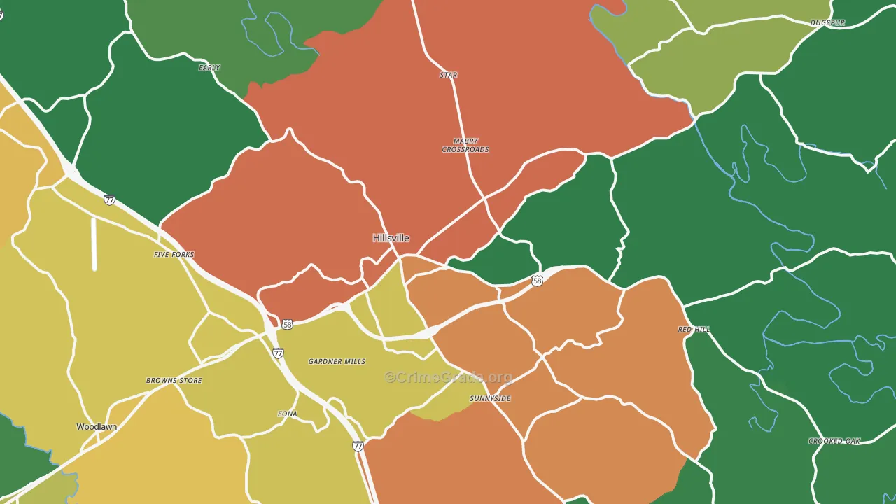 Hillsville, VA Map of Theft Rates