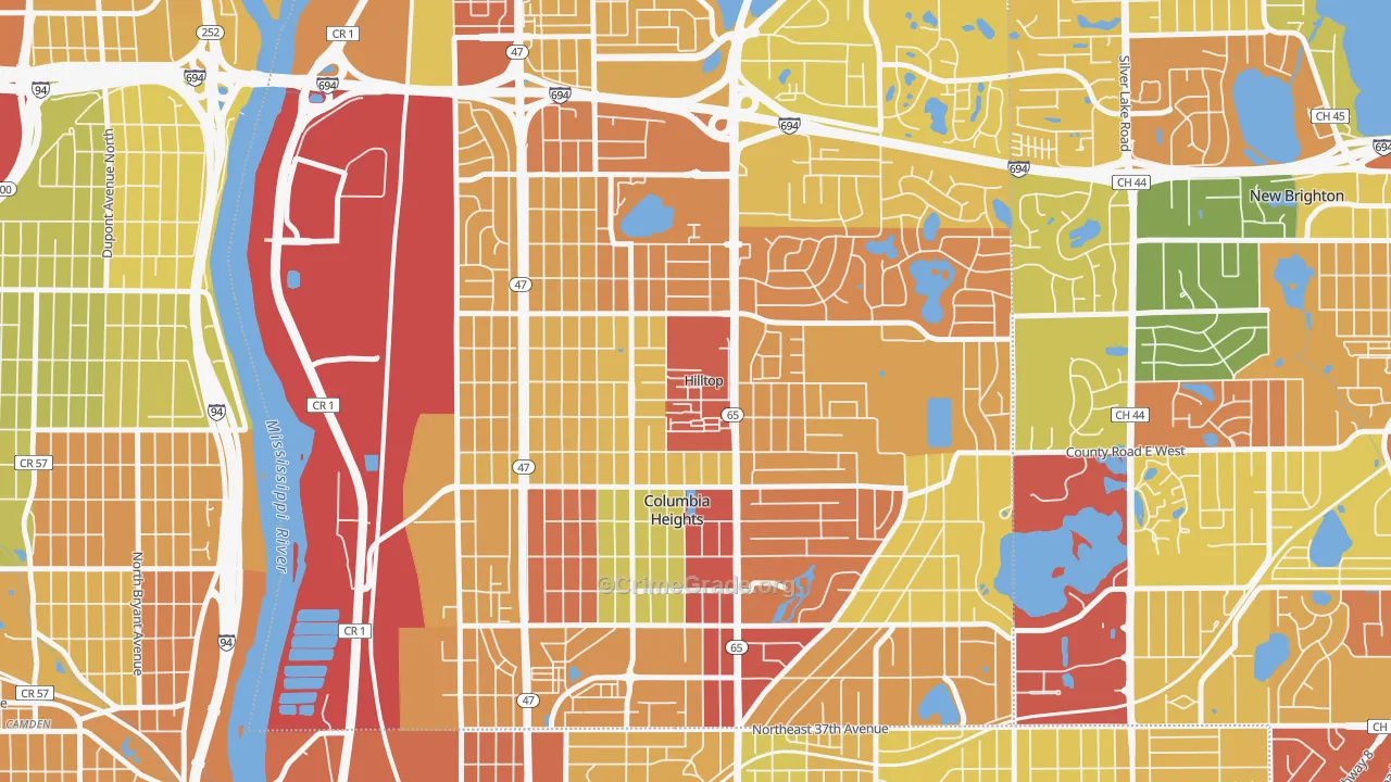 Hilltop, MN Map of Theft Rates