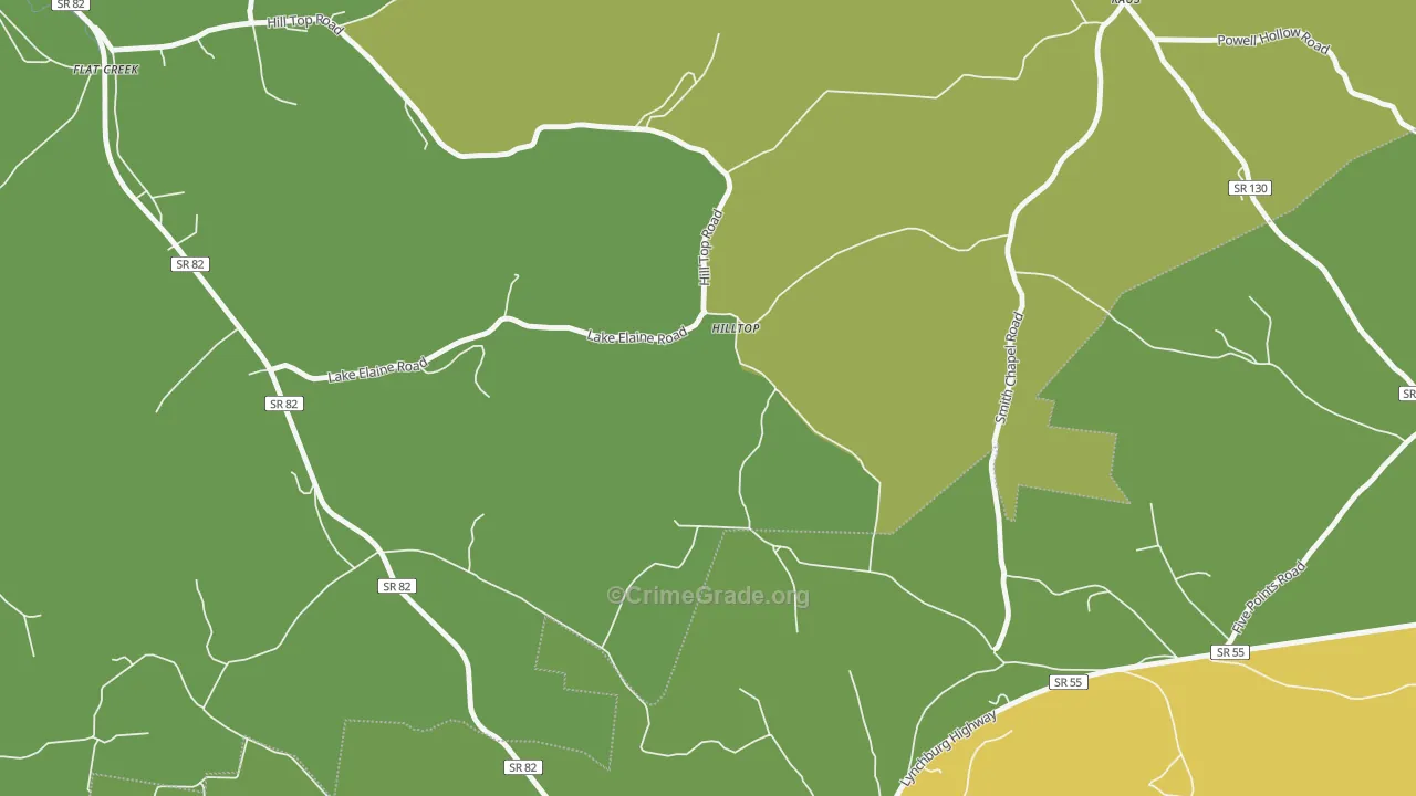 Hilltop, TN Map of Theft Rates