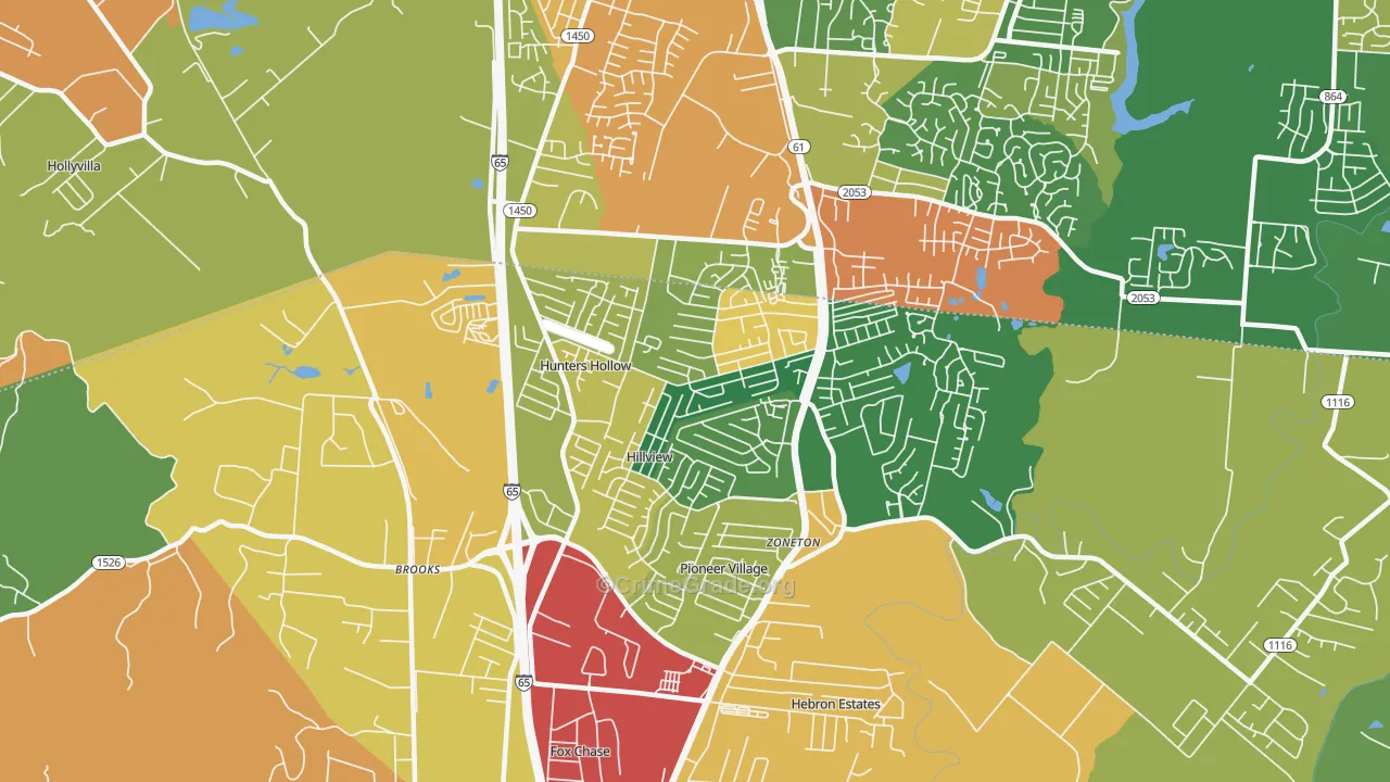 Hillview, KY Map of Theft Rates