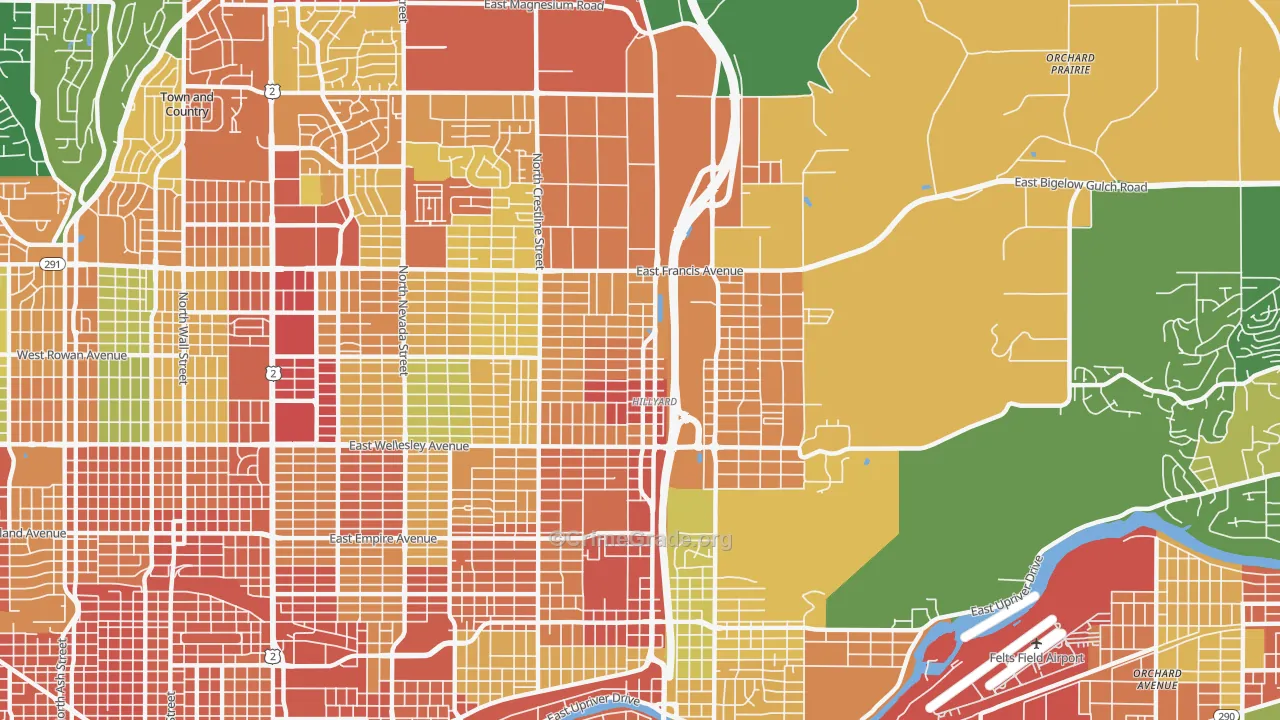 Hillyard, Spokane, WA Map of Theft Rates