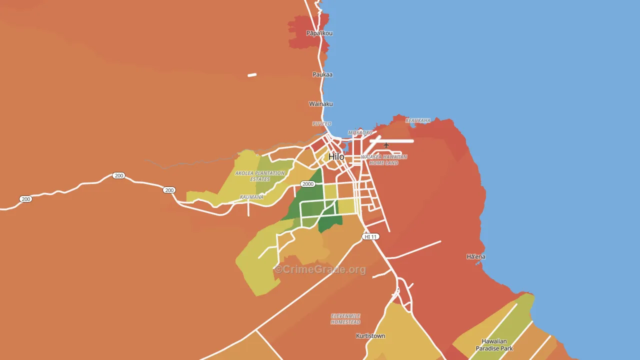 Hilo, HI Map of Theft Rates