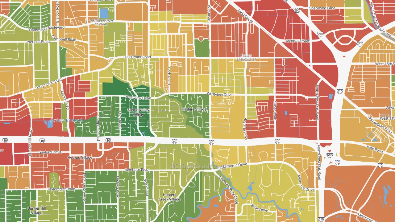 Hilshire Village, TX Map of Theft Rates