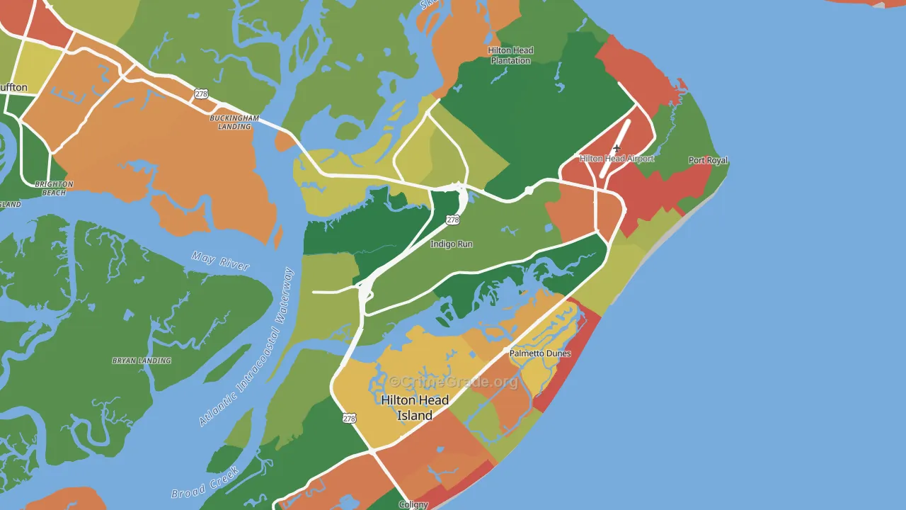 Hilton Head Island, SC Map of Theft Rates