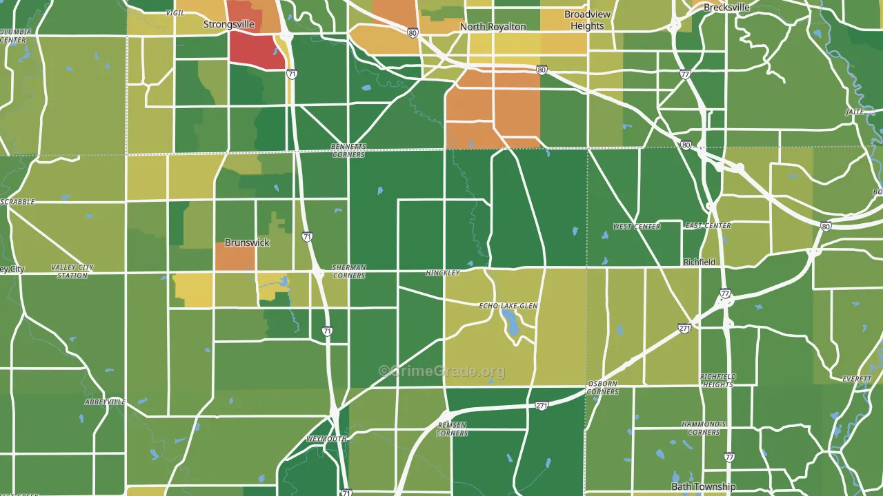 Hinckley, OH Map of Theft Rates