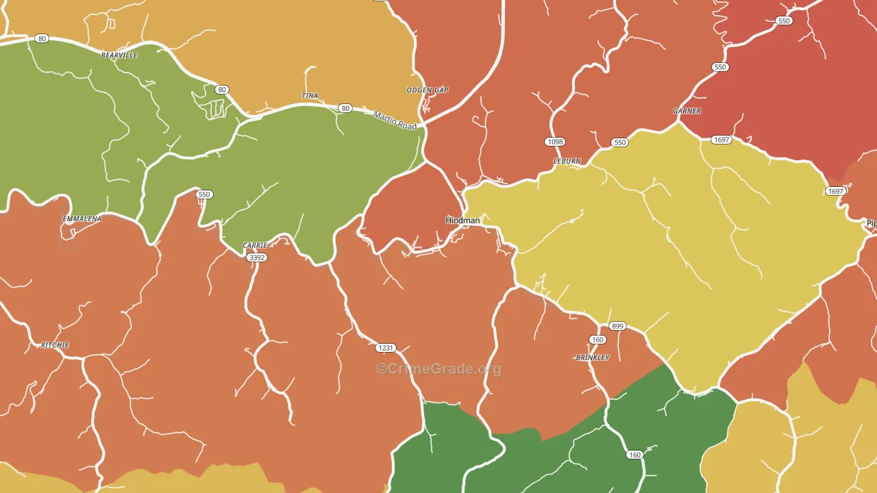 Hindman, KY Map of Theft Rates
