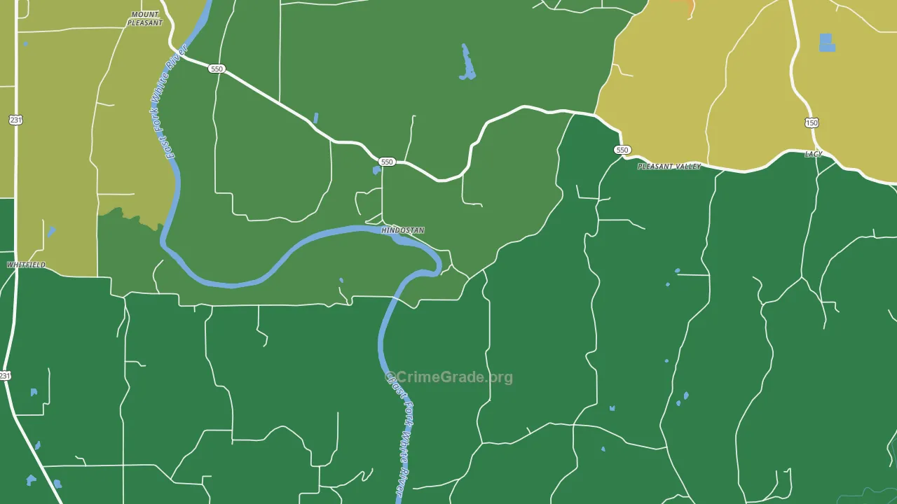 Hindostan Falls, IN Map of Theft Rates