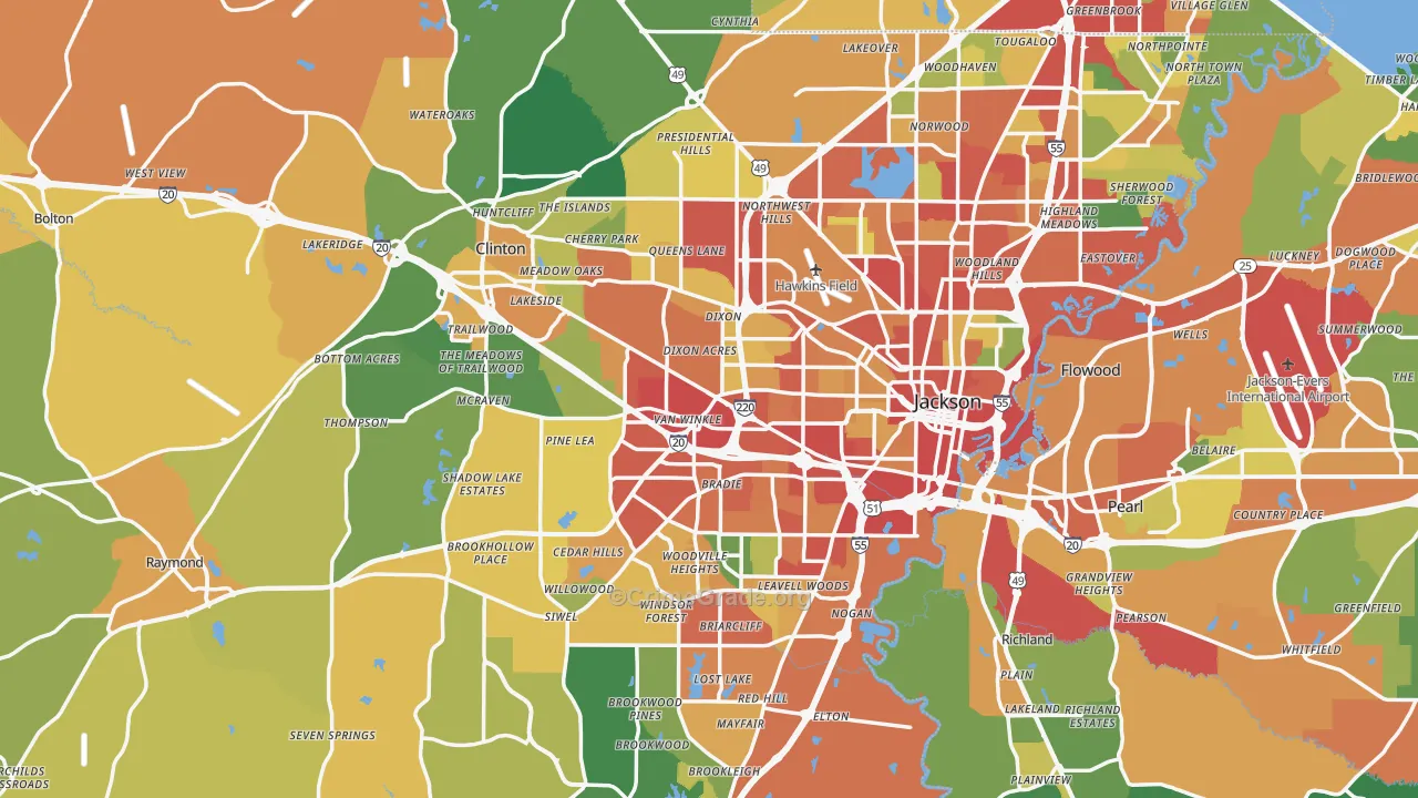Hinds County, MS Map of Theft Rates