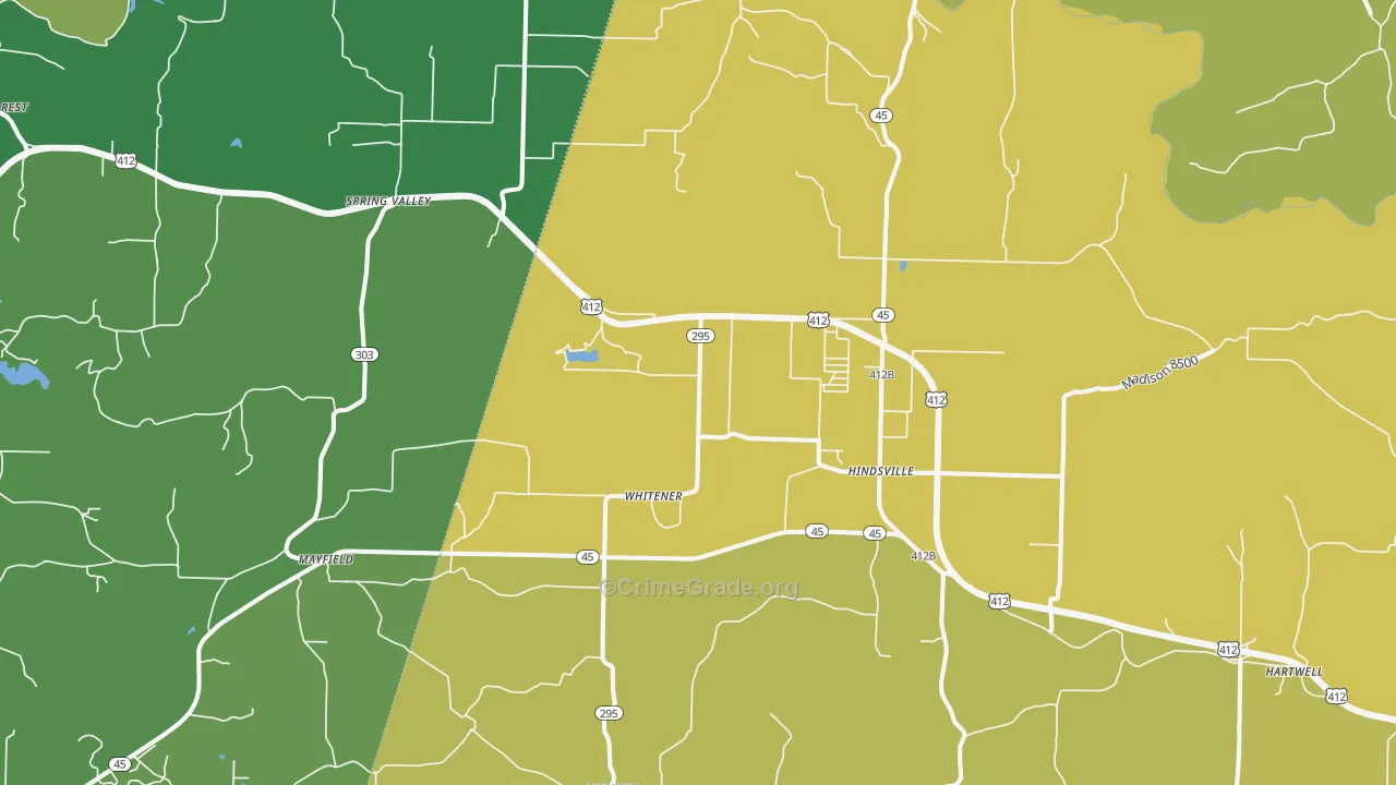 Hindsville, AR Map of Theft Rates
