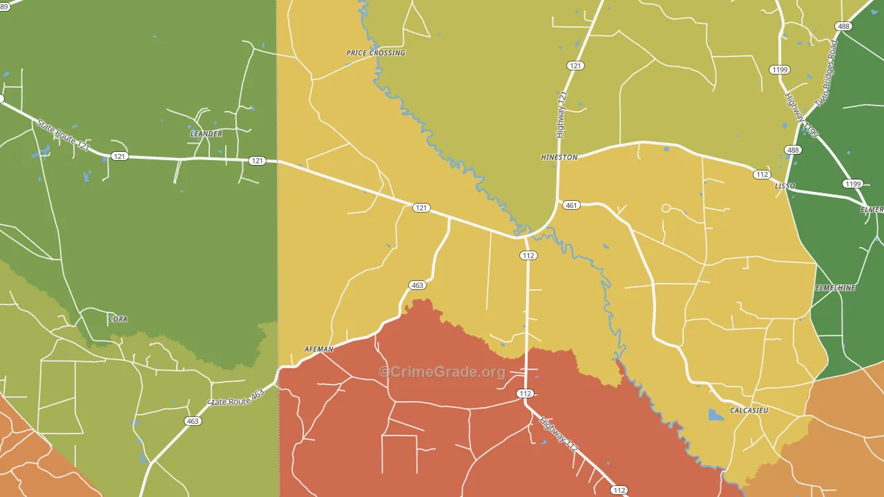 Hineston, LA Map of Theft Rates
