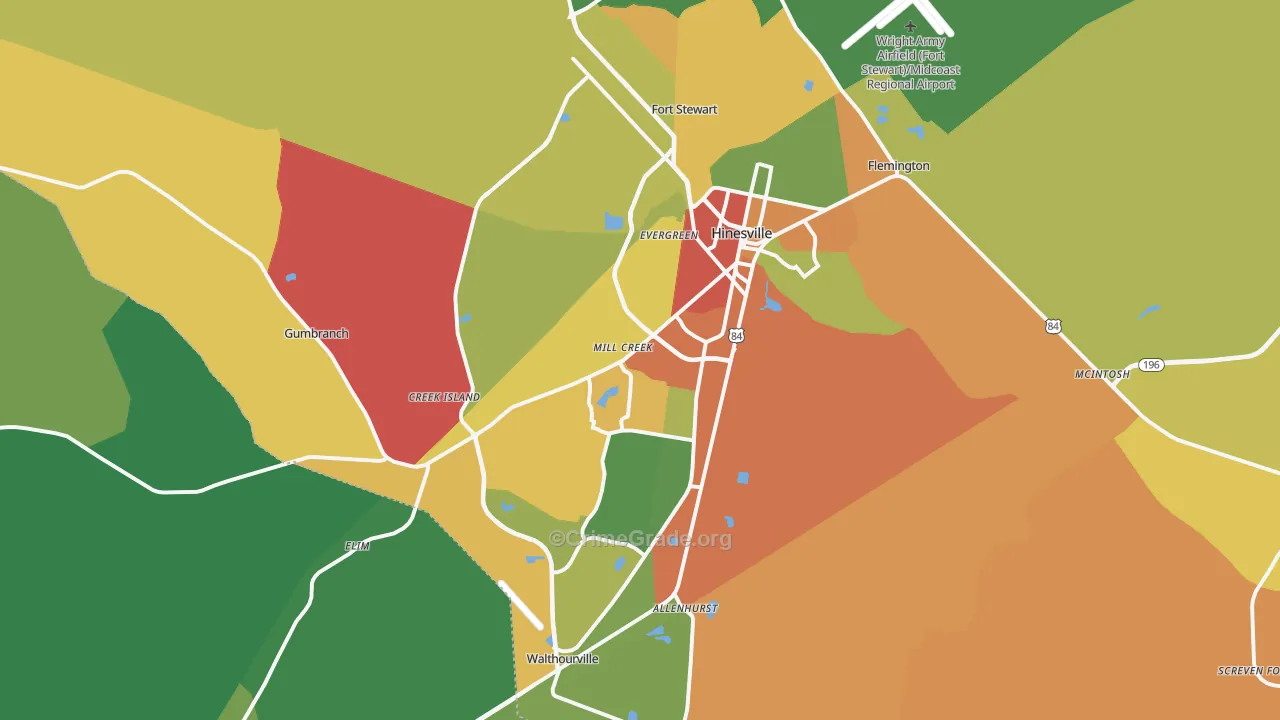 Hinesville, GA Map of Theft Rates