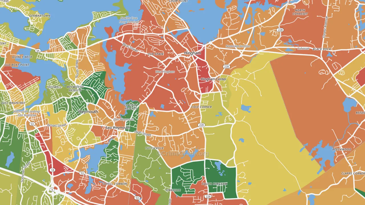 Hingham, MA Map of Theft Rates